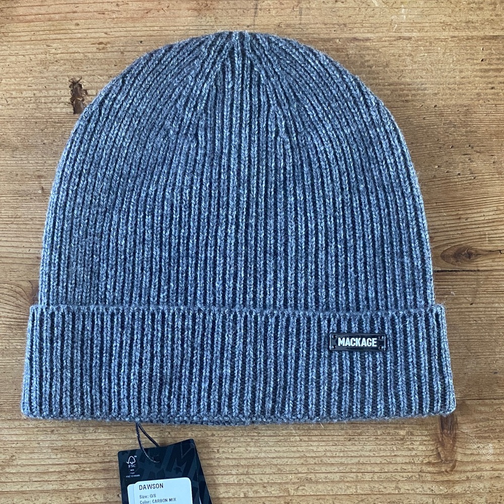 Mackage Dawson Fish Rib Knit Wool Blend Beanie in Gray one size NWT